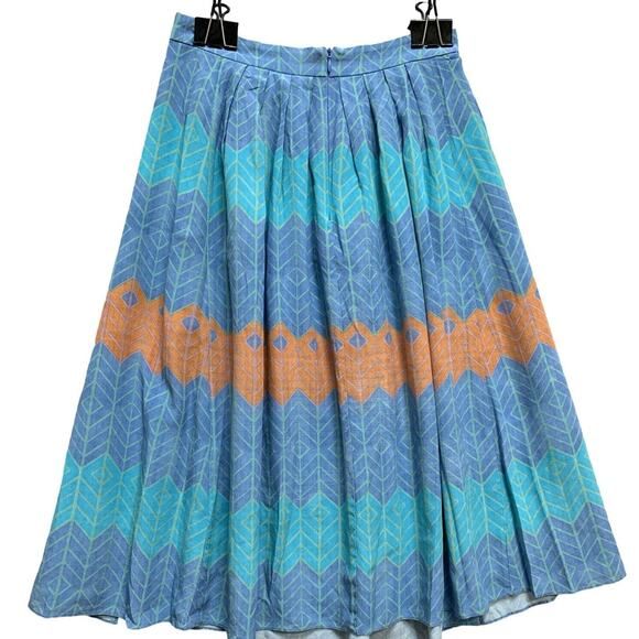 MORGAN CARPER Anthropologie Blue Multi 100% Silk Pleated SERI Midi Skirt SMALL - Picture 9 of 15